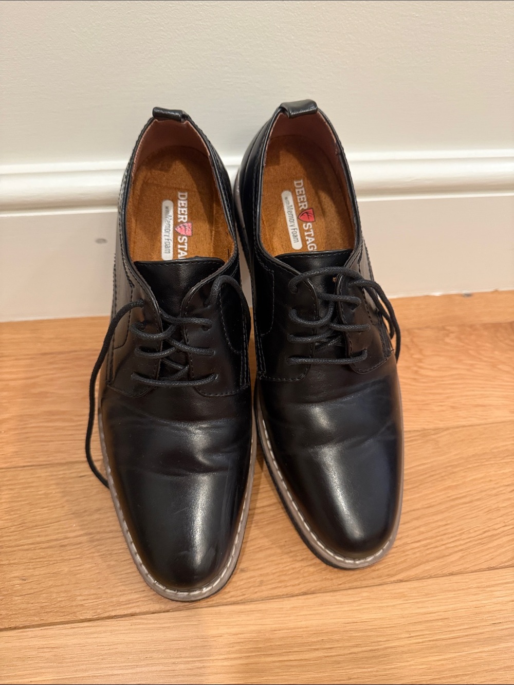 Deer Stags Boys Black Leather Lace-Up Oxford Zander Dress Shoes